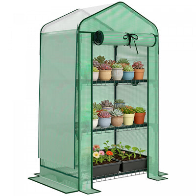 Outsunny Mini Greenhouse with Screen Roof, Portable Small Greenhouse, Green