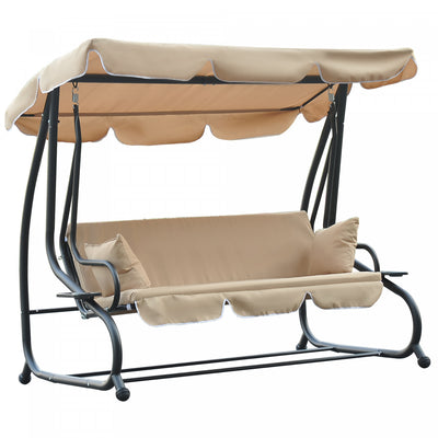Outsunny 3-seat Outdoor Patio Swing Chair, Converting Flat Bed, Canopy Swing With Adjustable Shade, |Outsunny Heavy-dunny Metal 3 Places Balancoire Exterieure Jardin Hamac Lit Avec Auvent Et 2 Oreiller