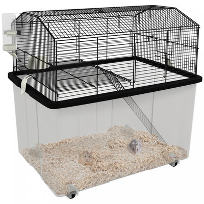 Pawhut Hamster Cage With Accessories, Portable Small Animal Cage Includes Detachable Bottom, Ramp, P|Pawhut Cage Pour Hamster Avec Accessoires, Cage A Rat, Gerbille, Habitat Pour Hamster Nain Avec Fond