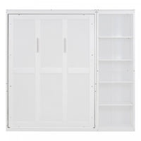  Lit Escamotable Double Jocelyn Gain De Place Avec Etageres, Blanc