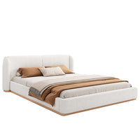  Lit plateforme Lucas a profil bas en boucle avec tete de lit a oreilles rembourree, taille king, blanc