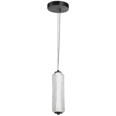 Dainolite Ramona LED Pendant 10w Matte Black Clear Fluted Glass Lamp|Luminaire suspendu Ramona de Dainolite en verre cannelé transparent, avec fini noir mat et ampoule à DEL de 10 W