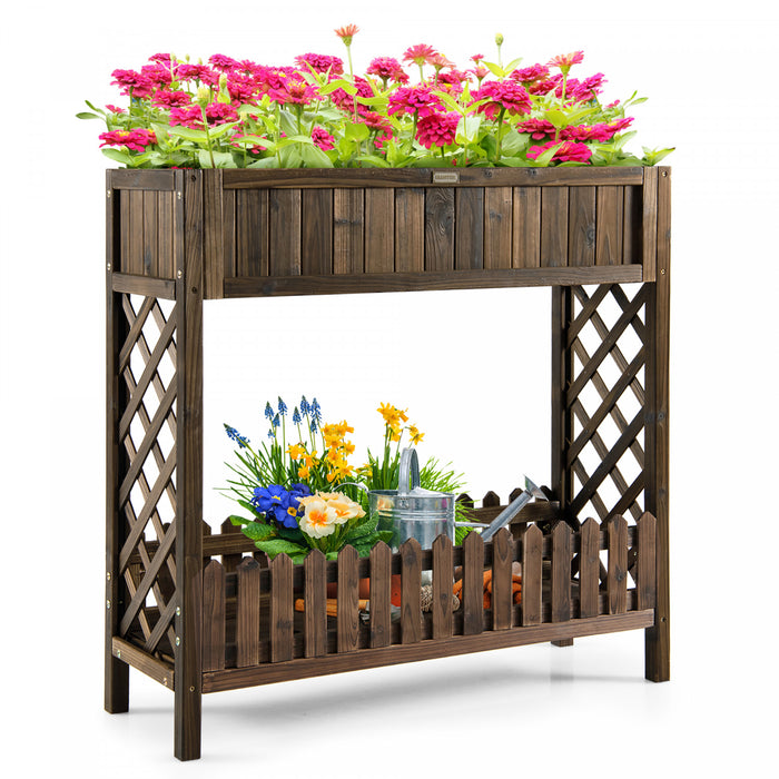 Boite De Planteur Elevee De Lit De Jardin En Bois De 2 Niveaux De Costway Pour Les Legumes, Les Fruits, Les Herbes