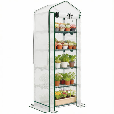 Outsunny Mini Greenhouse with Screen Roof, Portable Small Greenhouse, White