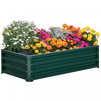 Outsunny 4' X 2' X 1' Raised Garden Bed, Galvanized Steel Planter Box For Vegetables, Flowers, Herbs|Outsunny Parterre De Fleur Rectangulaire Potager De Jardin Jardinieres Bac A Fleurs Panneaux Modulab