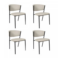  Chaise laterale contemporaine moderne Drift en cuir vegetalien et metal, gris pierre - Lot de 4