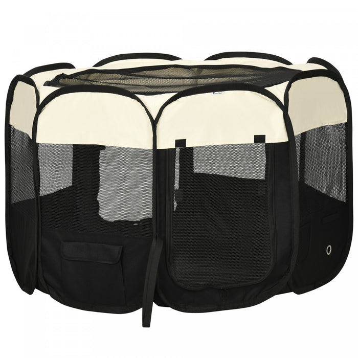 Pawhut Parc Pliable Pour Animaux D'interieur/exterieur, Parc D'exercice Portable Avec Pochette De Rangement, Sac De Transport, Pour Petits Chiens, Chats, Lapins, Cochons D'inde, Φ43.3\" X 27.6\".