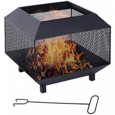 Outsunny 17" Outdoor Fire Pit with Fire Poker, Wood Burning Firepits, Black