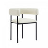 Chaise de salle a manger contemporaine Onda en cuir vegetalien et metal, coloris ivoire