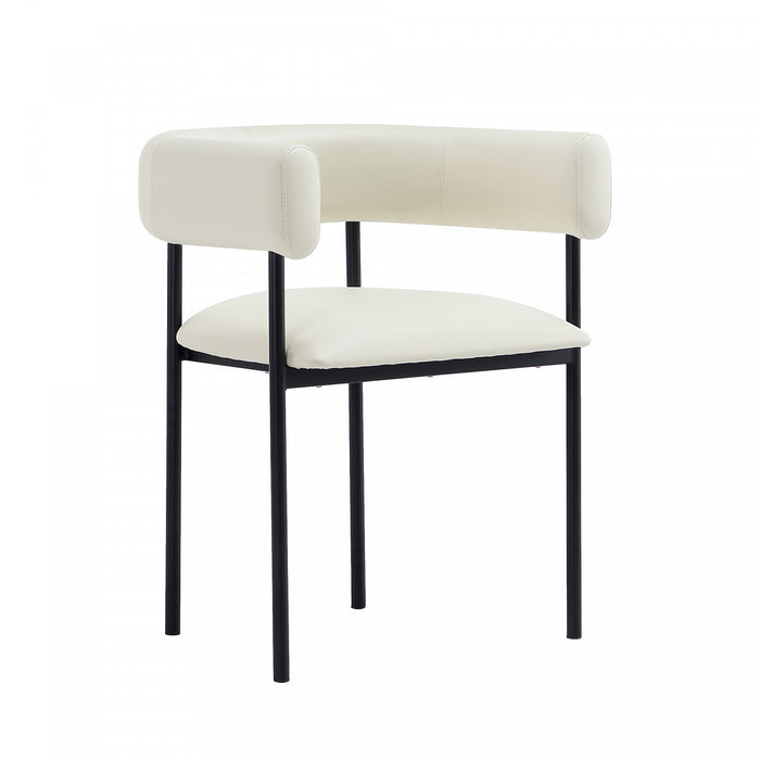 Chaise de salle a manger contemporaine Onda en cuir vegetalien et metal, coloris ivoire