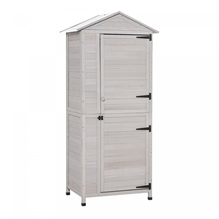 Outsunny Armoire De Rangement En Bois De 36\" X 25\" X 79\", Abri De Jardin A Outils D'exterieur Avec 4 Niveaux, 3 Etageres Avec Poignee, Toit En Etain, Loquet Magnetique, Coussinet De Pied, Gris Clair