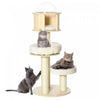 Pawhut 55 Cat Tree Kitty Centre D'activites Chat En Bois Escalade Jouet Pour Animaux De Compagnie Meubles Avec Chat Condo Coussins De Lit Sisal Griffoir, Naturel