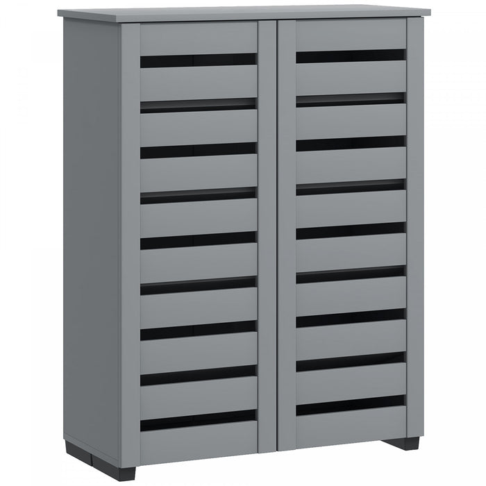 HOMCOM Armoire Chaussures Etroite 2 Portes a Lames 15 Paires Gris