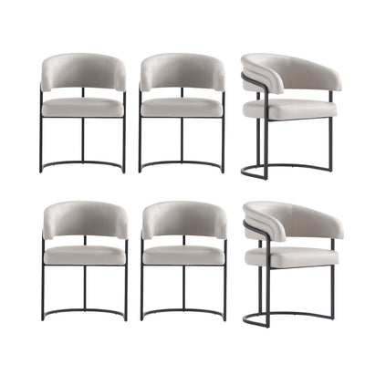 Augusta Modern Metal Vegan Leather Dining Chair in Light Gray - Set of 6 | Chaise de salle a manger Augusta moderne en metal et cuir vegetalien gris clair - Lot de 6
