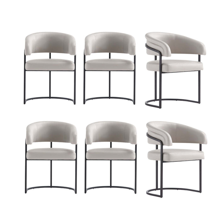 Chaise de salle a manger Augusta moderne en metal et cuir vegetalien gris clair - Lot de 6