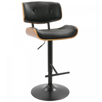LumiSource Lombardi Faux Leather Mid-Century Modern Adjustable Barstool - Walnut/Black|Tabouret bar réglable moderne du milieu du 20e siècle Lombardi en similicuir - noyer et noir