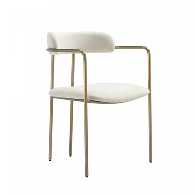Serene Mid-Century Modern Metal Upholstered Dining Chair in Alabaster | Chaise de salle a manger moderne du milieu du siecle en metal et tissu, coloris albatre