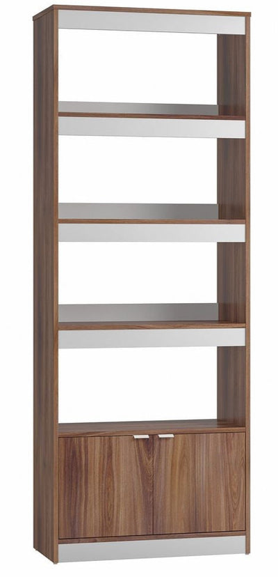 Manhattan Comfort Mid-Century Modern Ratzer Bookcase with 5 Shelves - Brown & White|Bibliothèque Ratzer de Manhattan Comfort de style moderne du milieu du 20e siècle avec 5 tablettes - brune et blanche
