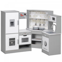 Qaba Cuisine De Jeu D'angle Pour Enfants, Ensemble De Simulation De Cuisine Avec Lumieres Et Sons, C