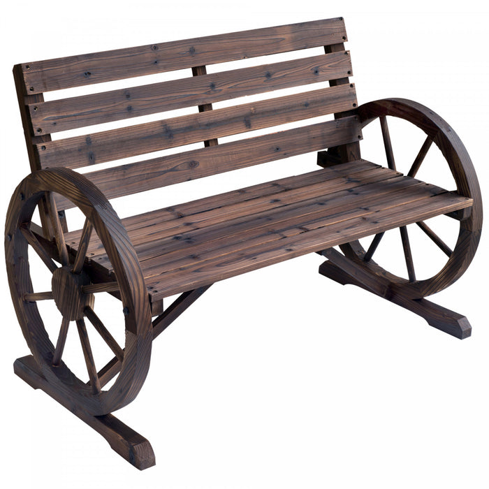 Banc De Jardin En Bois Outsunny 42\" En Forme De Roue De Chariot, Siege Rustique, Brun