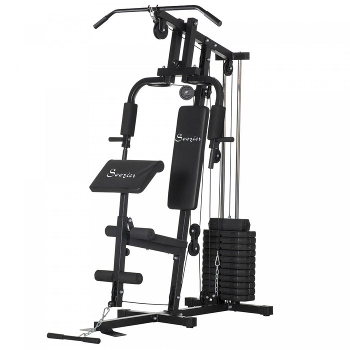 Soozier Equipement De Gym A Domicile, Appareil D'entrainement Multifonctionnel Avec Une Pile De Poids De 145 Lbs Pour Un Entrainement Complet Du Corps Et De La Force