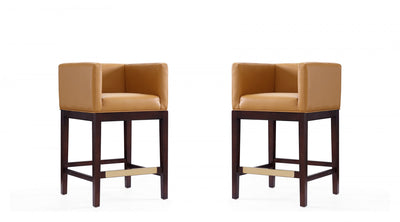 Kingsley Mid-Century Modern Wood Upholstered Counter Stool in Camel - Set of 2 | Tabouret de comptoir Kingsley style milieu du siecle en bois et tissu, coloris camel - Lot de 2
