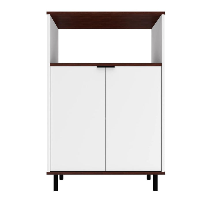 Armoire décorative Mosholu de Manhattan Comfort avec 3 tablettes - blanche et brun noix