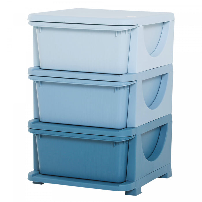 Qaba Unite De Rangement Pour Enfants A 3 Niveaux, Coffre A 3 Tiroirs, Organisateur De Jouets, Bacs En Plastique Pour Chambre, Creche, Jardin D'enfants,pour Garcon, Fille, Bleu