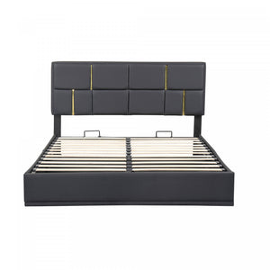 Lit Plateforme Joyce Tapisse Avec Rangement Hydraulique Et Cadre En Velours, Taille Queen, Noir