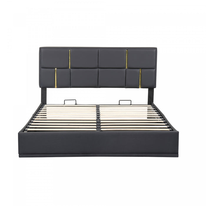 Lit Plateforme Joyce Tapisse Avec Rangement Hydraulique Et Cadre En Velours, Taille Queen, Noir