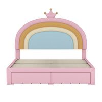  Lit Princesse Arc-en-ciel Maggie Tapisse Avec Tiroir De Rangement Et Cadre Plateforme En Velours, Taille Full, Rose
