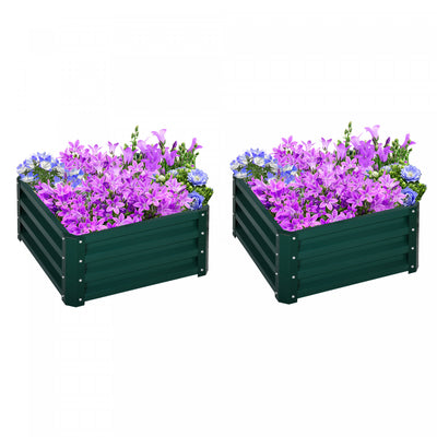 Outsunny 2' X 2' X 1' 2-pieces Raised Garden Bed With Color Steel Frame For Vegetables, Flowers, Her|Outsunny Lot De 2 Pieces Parterre De Fleur Carre Potager De Jardin Jardinieres Bac A Fleurs 8 Pannea