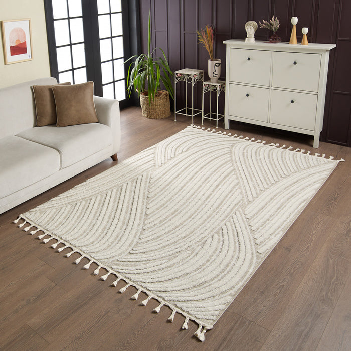 Carpette à poil long brossé Quinto à motif de vagues - 7 pi 7 po x 10 pi 