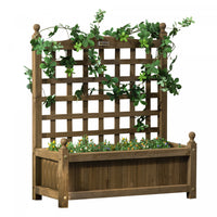 Outsunny Lit De Jardin Sureleve Avec Treillis Pour Vignes Grimpantes, Jardiniere En Bois Pour Jardin