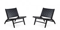 Fauteuil d’appoint Maintenon Industry Chic en bois et cuir vegetalien noir – Lot de 2