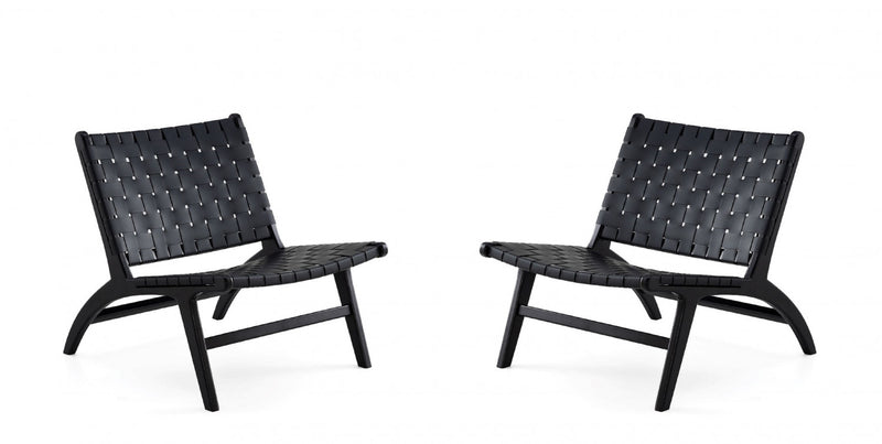 Fauteuil d’appoint Maintenon Industry Chic en bois et cuir vegetalien noir – Lot de 2
