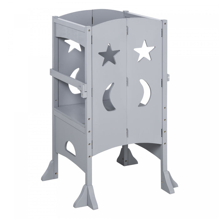 Marchepied Qaba Avec Poignees De Soutien, Rail De Securite Et Marchepied Antiderapant En Bois Dur Pour Enfants Et Tout-petits, Repose-pieds Pour Enfants Gris