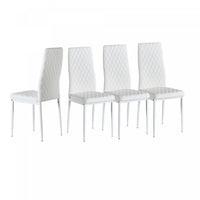 Ensemble de chaises de salle a manger modernes Ava avec motif de grille en diamant (lot de 4), cuir ignifuge et cadre en metal, blanc