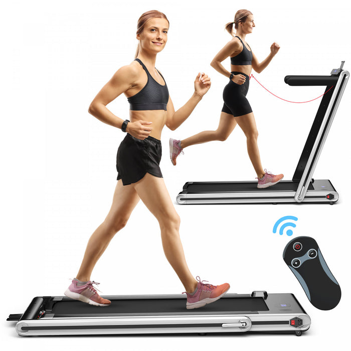 Tapis De Course Pliant De Marque Costway 2 En 1, 2 Cv Machine De Jogging Avec Double Affichage Led Argent