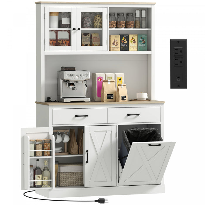 HOMCOM Armoire de cuisine 69\" avec station de charge, Blanc