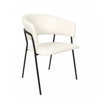 Fauteuil contemporain moderne en cuir vegetalien avec accoudoirs en metal, ivoire - Lot de 2