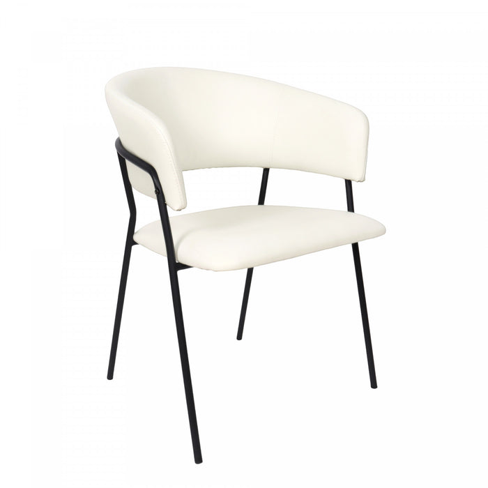 Fauteuil contemporain moderne en cuir vegetalien avec accoudoirs en metal, ivoire - Lot de 2