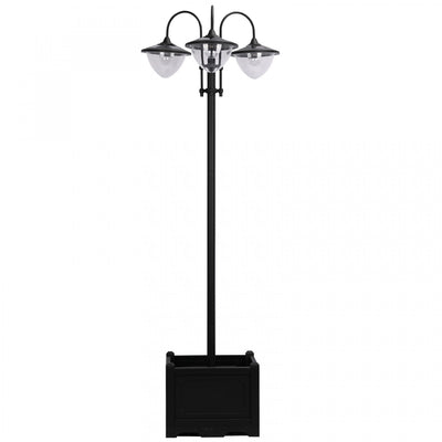 Outsunny 3-head LED Solar Light Lamp Street Light Post With Planter, Solar-powered Lamp Post, Black|Outsunny Lampadaire Solaire A 3 Tetes LED Avec Jardiniere, Piles Applicables Incluses, Noir