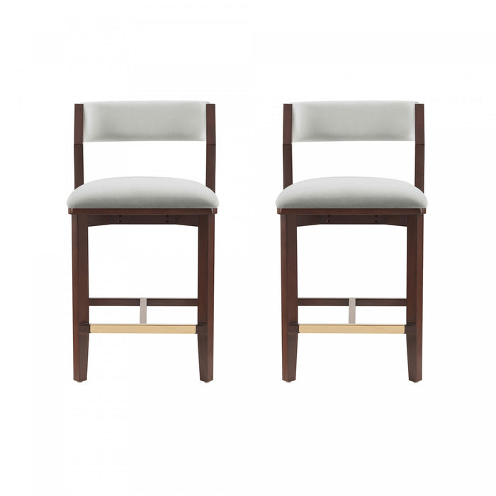 Tabouret de comptoir moderne Patricia en bois et tissu, blanc glacier - Lot de 2