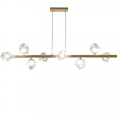 Dainolite Pearlene 8 Light Horizontal Pendant Aged Brass Clear Glass Lamp|Luminaire suspendu horizontal Pearlene de Dainolite en verre transparent, avec fini laiton vieilli et 8 ampoules