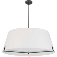 Luminaire suspendu Preston de Dainolite de 33 po de diamètre avec abat-jour en tissu blanc, fini noir mat et 4 ampoules
