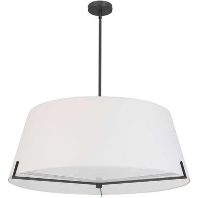 Dainolite Preston 4 Light Pendant 33" Dia Matte Black White Fabric Shade Lamp|Luminaire suspendu Preston de Dainolite de 33 po de diamètre avec abat-jour en tissu blanc, fini noir mat et 4 ampoules