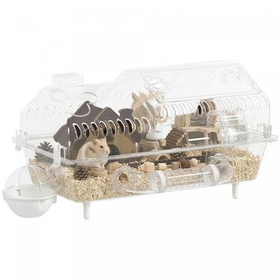 PawHut Large Hamster Cage, Gerbil Cage with Full Transparent Viewing Top Opening Hamster House including All Accessories, for Dwarf Critter, 21.5" x 11.8" x 12.6"