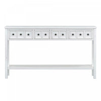 Table Console Michael En Bois Massif Pour Entree Avec Tiroirs De Rangement Et Etagere Inferieure - Blanc