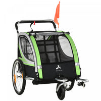 Aosom Remorque Velo Enfant 2 En 1, Poussette Bebe Avec Frein, Sac De Rangement, Drapeau De Securite,